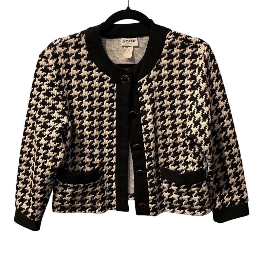 1045 Park Vintage Houndstooth Knit Jacket Black White Button Front Blazer Small